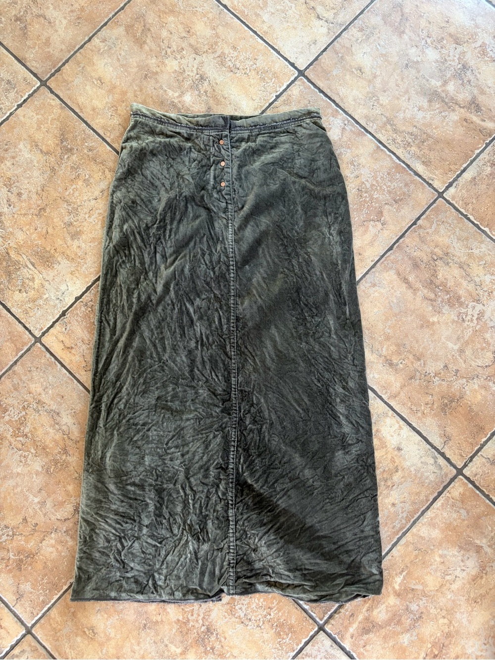 Sundance Tan/Green Maxi Skirt with Front Buttons Velvet Like